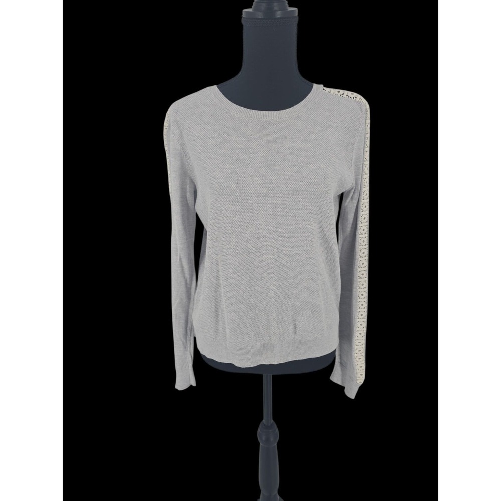 Loft WOMEN'S Sweater Gray Beige Crochet‎ Pattern Size Medium